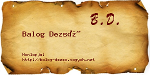 Balog Dezső névjegykártya